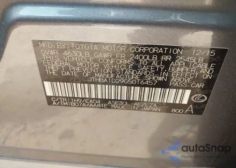 2016 Lexus Is 200T from USA, damaged, VIN JTHBA1D29G5016457